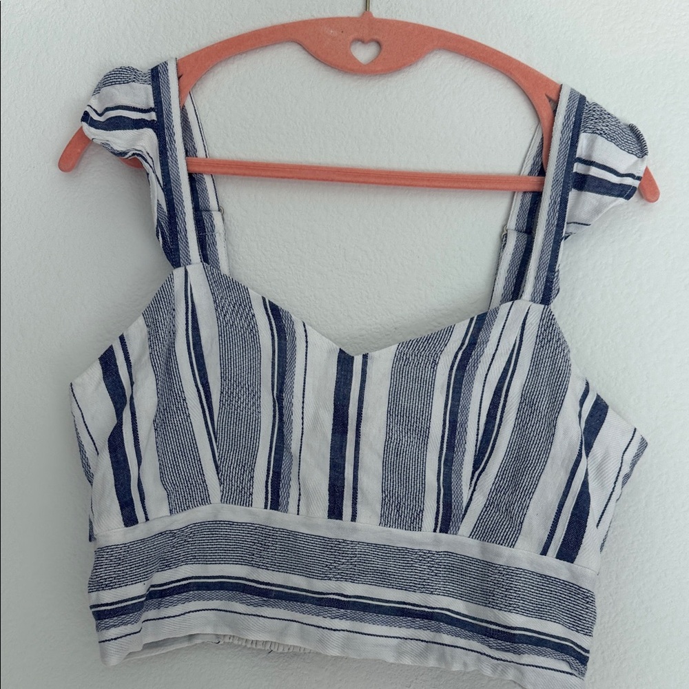 Parker Navy and White Striped Crop Top